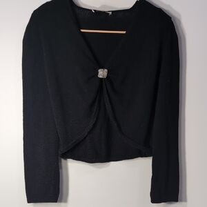 St. John | Vintage Black Cropped Cardigan with Embellished Clasp Size XS